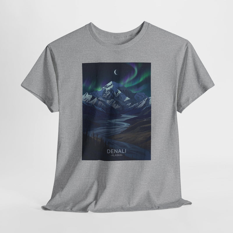 Grey Denali aurora mountain t-shirt