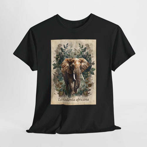 African elephant t-shirt with a watercolor elephant labelled Loxodonta africana