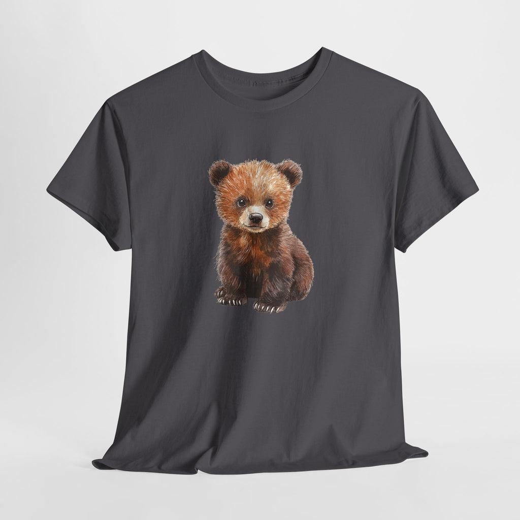 Baby bear t-shirt with a painterly watercolor bear in warm browns