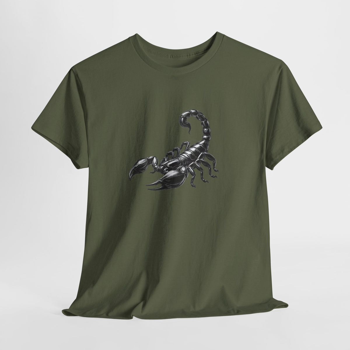 Scorpion t-shirt with a hand-inked black and white scorpion graphic