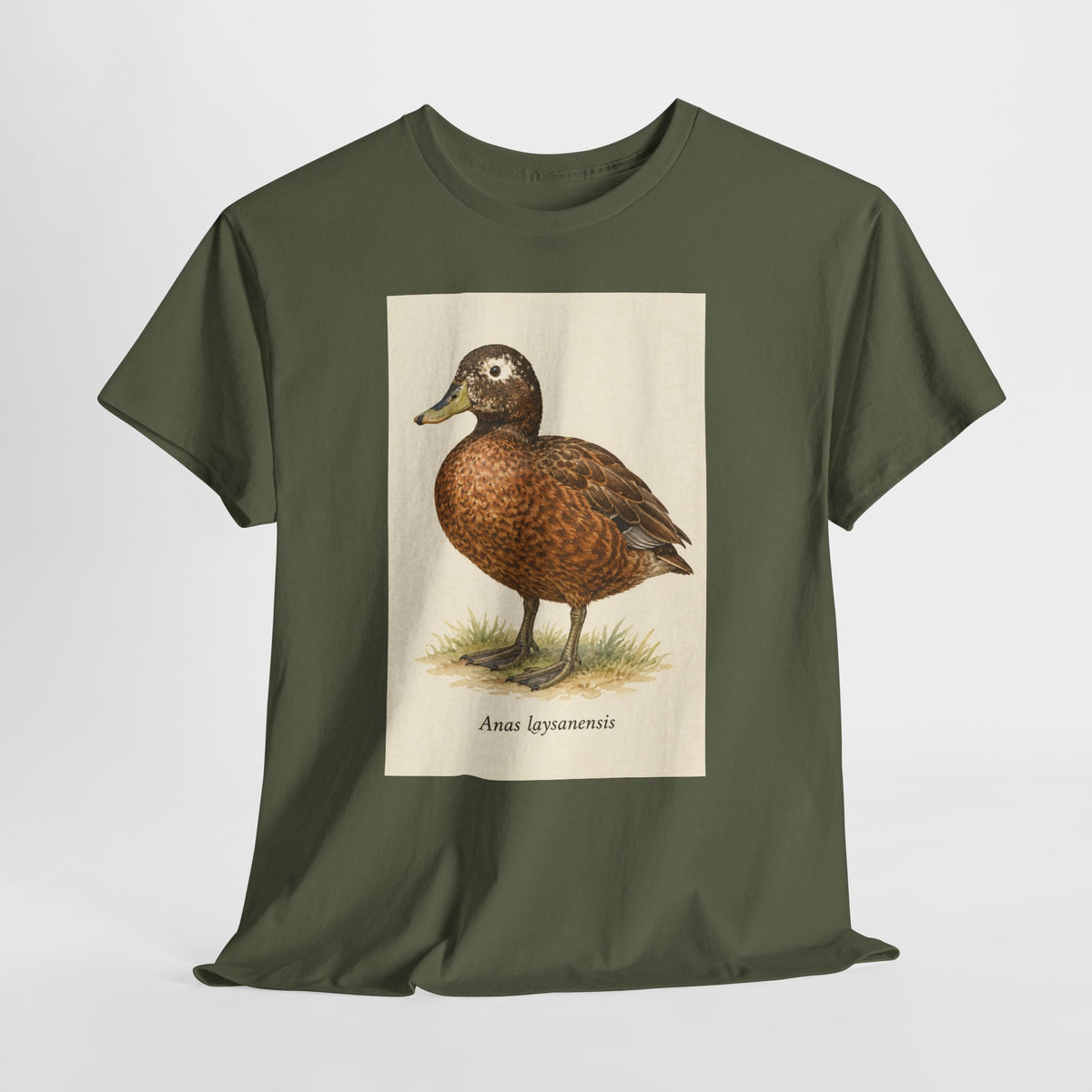 Laysan duck t-shirt with a vintage Anas laysanensis field-guide illustration