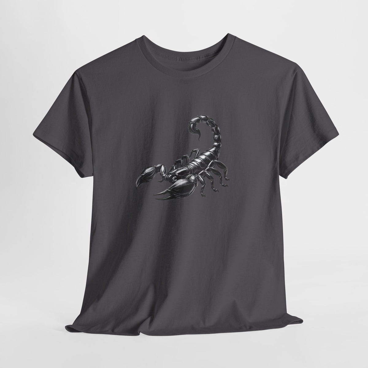 Scorpion t-shirt with a hand-inked black and white scorpion graphic