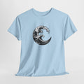 Wave t-shirt with a hand-inked monochrome ocean wave in a circle
