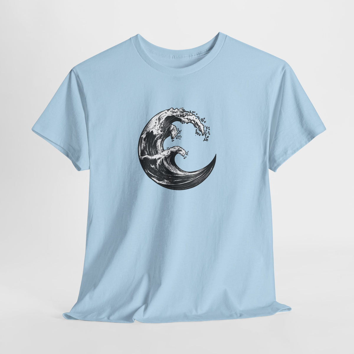 Wave t-shirt with a hand-inked monochrome ocean wave in a circle