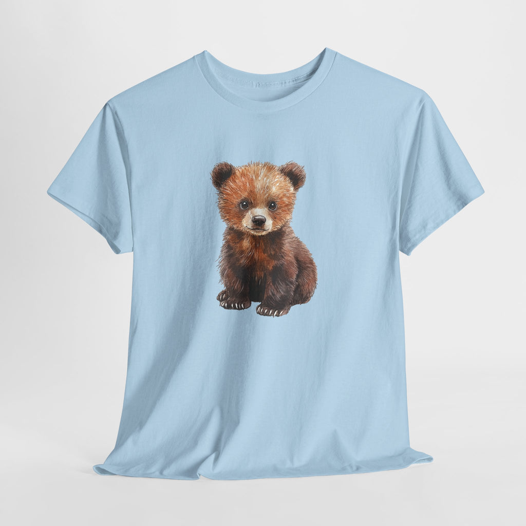 Baby bear t-shirt with a painterly watercolor bear in warm browns