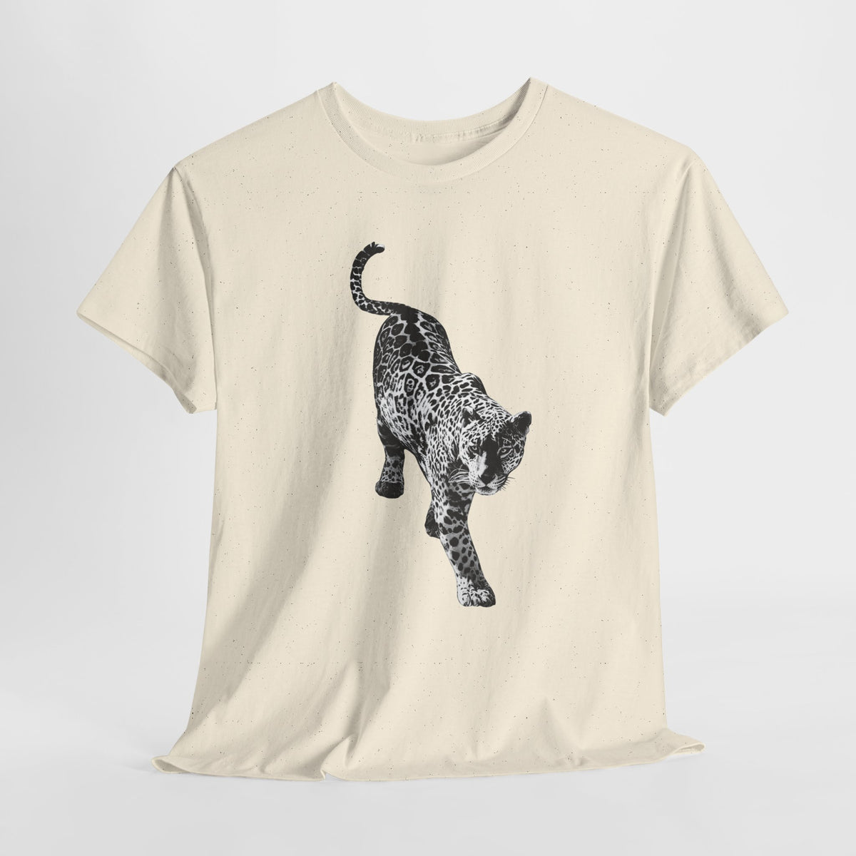 Black leopard t-shirt with a detailed monochrome leopard illustration