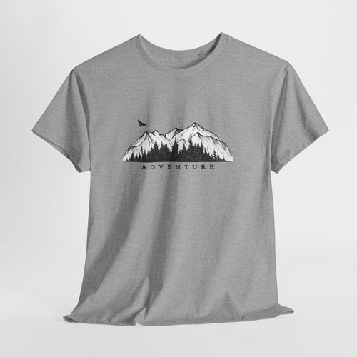 Mountain t-shirt with a hand-drawn mountain sketch and the word ADVENTURE