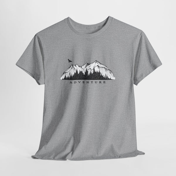 Mountain t-shirt with a hand-drawn mountain sketch and the word ADVENTURE