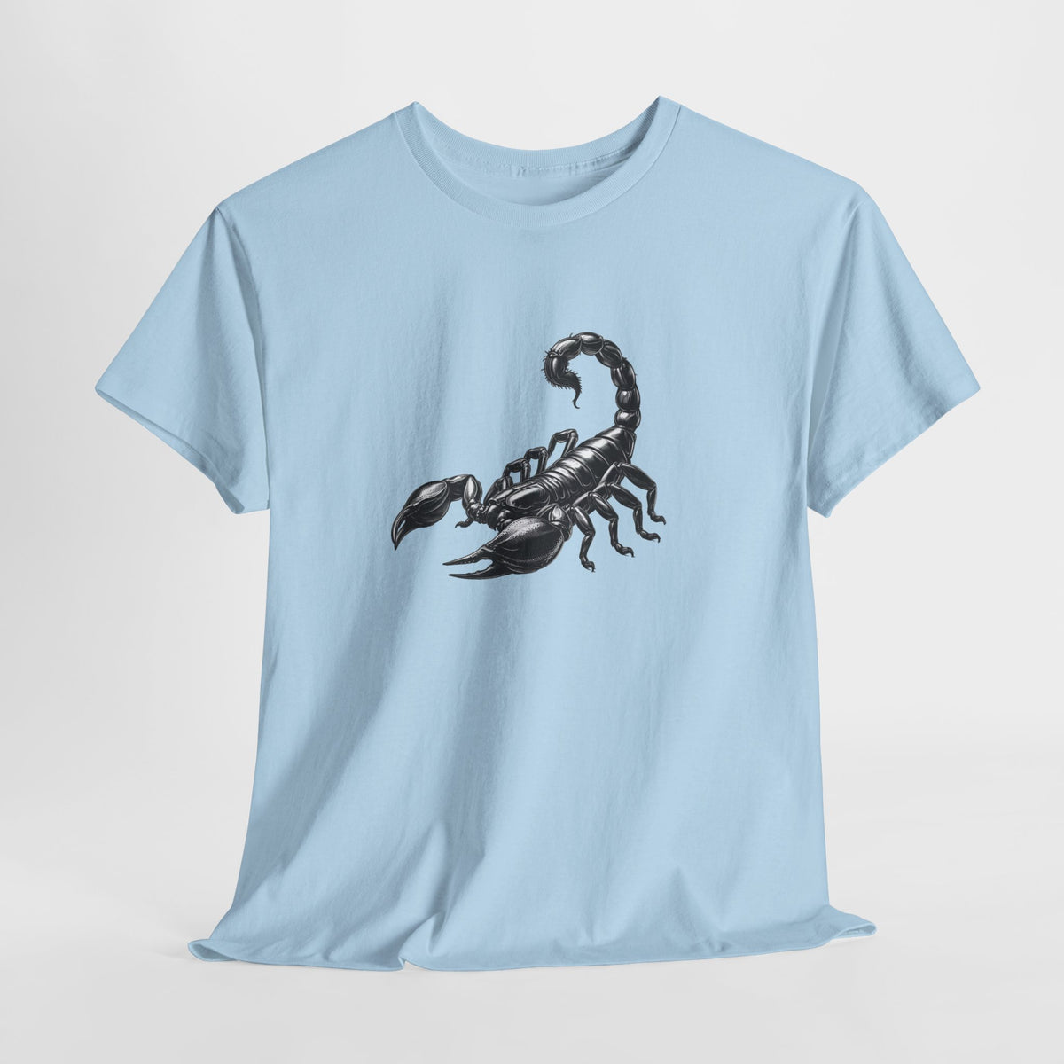 Scorpion t-shirt with a hand-inked black and white scorpion graphic