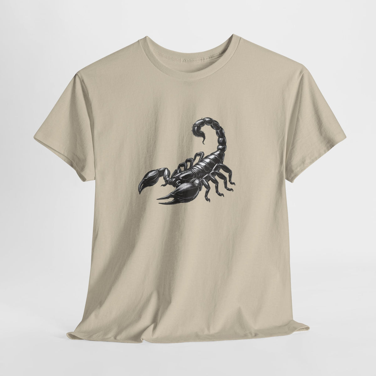 Scorpion t-shirt with a hand-inked black and white scorpion graphic