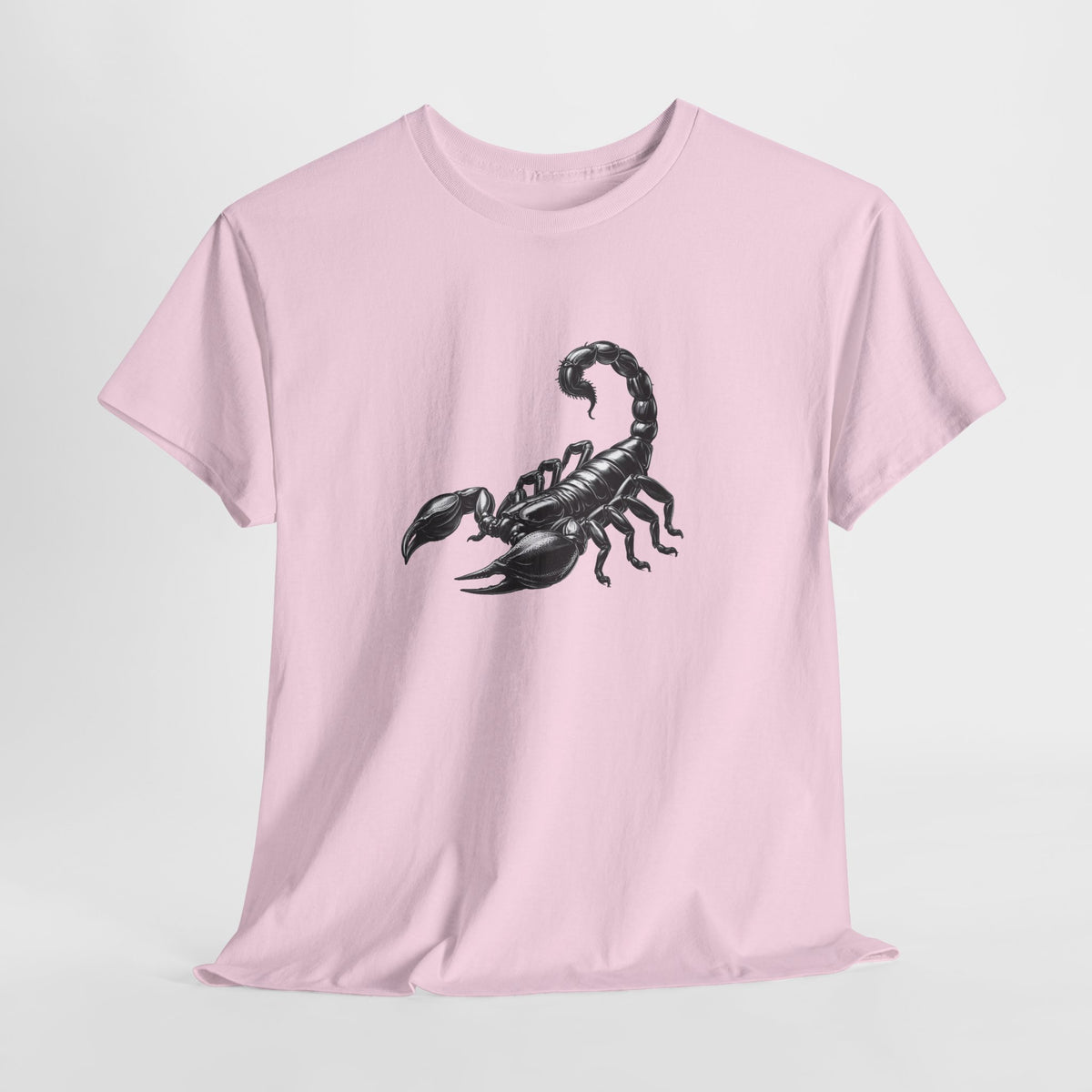 Scorpion t-shirt with a hand-inked black and white scorpion graphic
