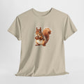 Squirrel t-shirt with a hand-painted watercolor squirrel eating a snack