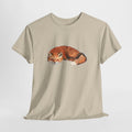 Fox t-shirt with a watercolor red fox curled up asleep