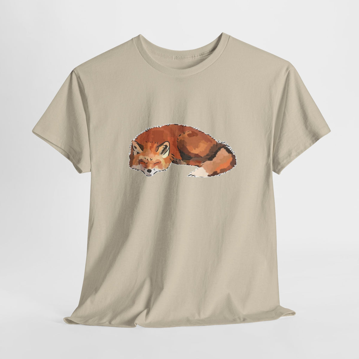 Fox t-shirt with a watercolor red fox curled up asleep