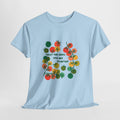Gardening quote t-shirt with hand-drawn leaves and 'Trust the seeds you are planting'
