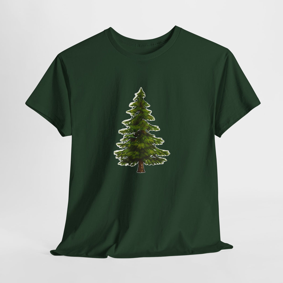 Pine tree t-shirt with a hand-painted evergreen tree
