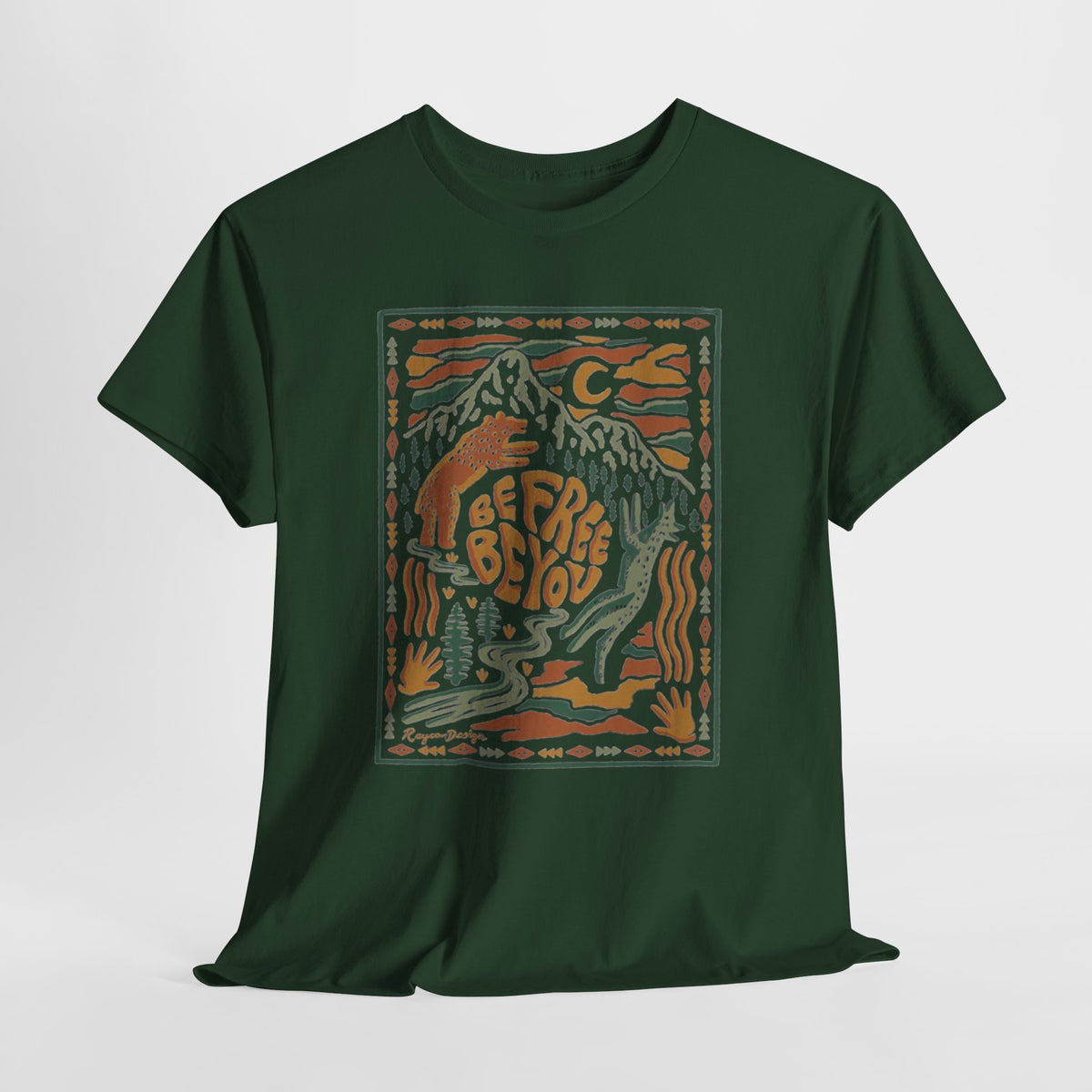 Be Free Be You t-shirt with a vintage hand-drawn mountain scene