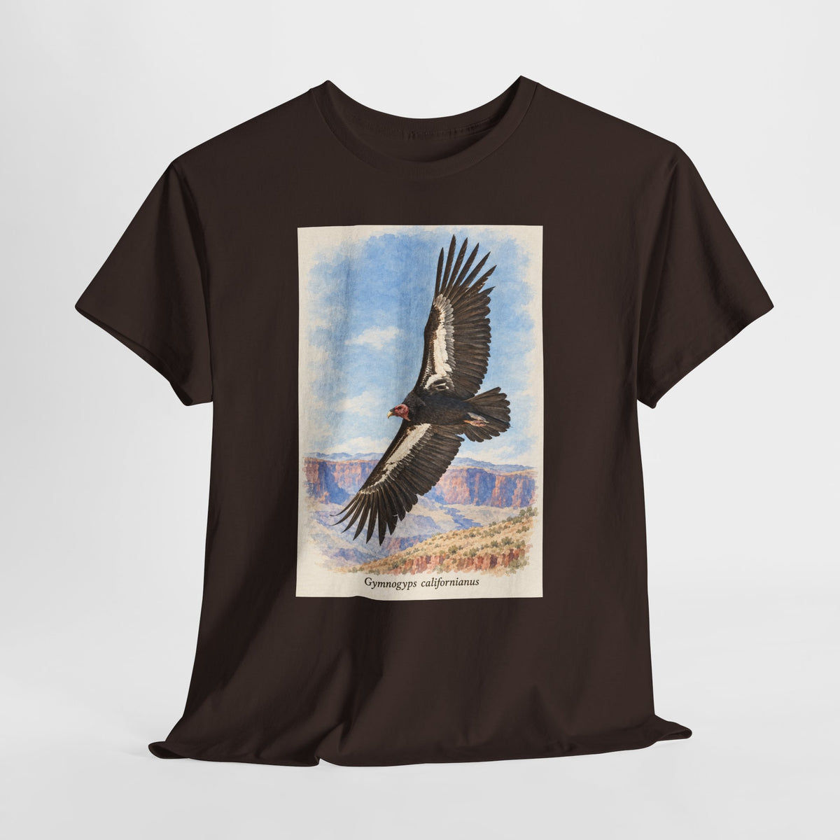 California condor t-shirt with a vintage condor soaring over a canyon