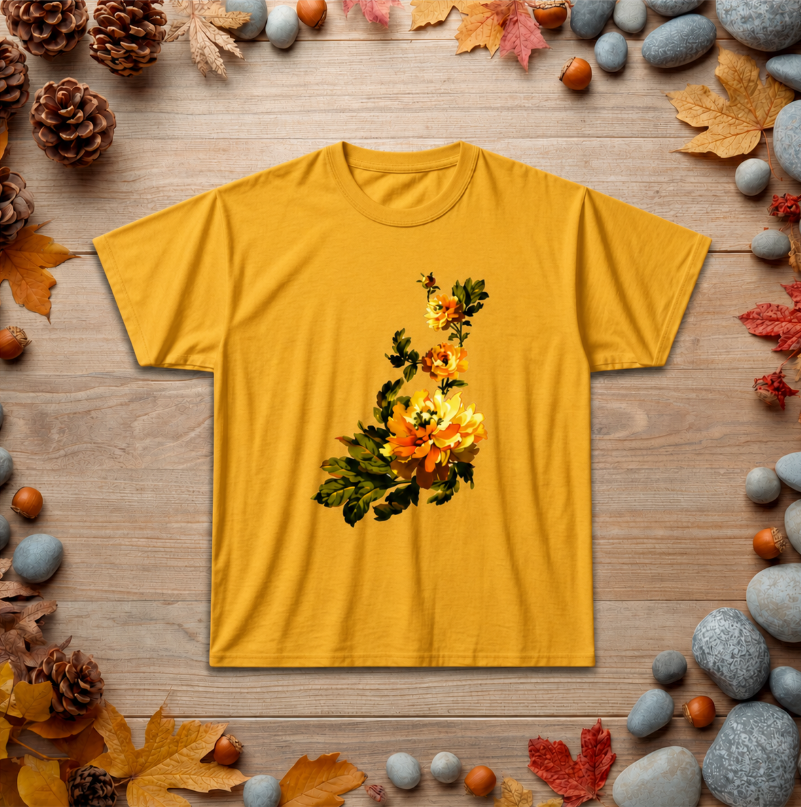 Floral Yellow Rose T‑Shirt — Vintage Garden Graphic Tee