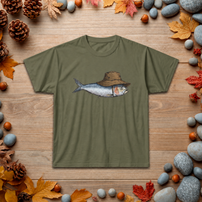 Bucket Hat Fish T‑Shirt — Funny Fisherman Tee