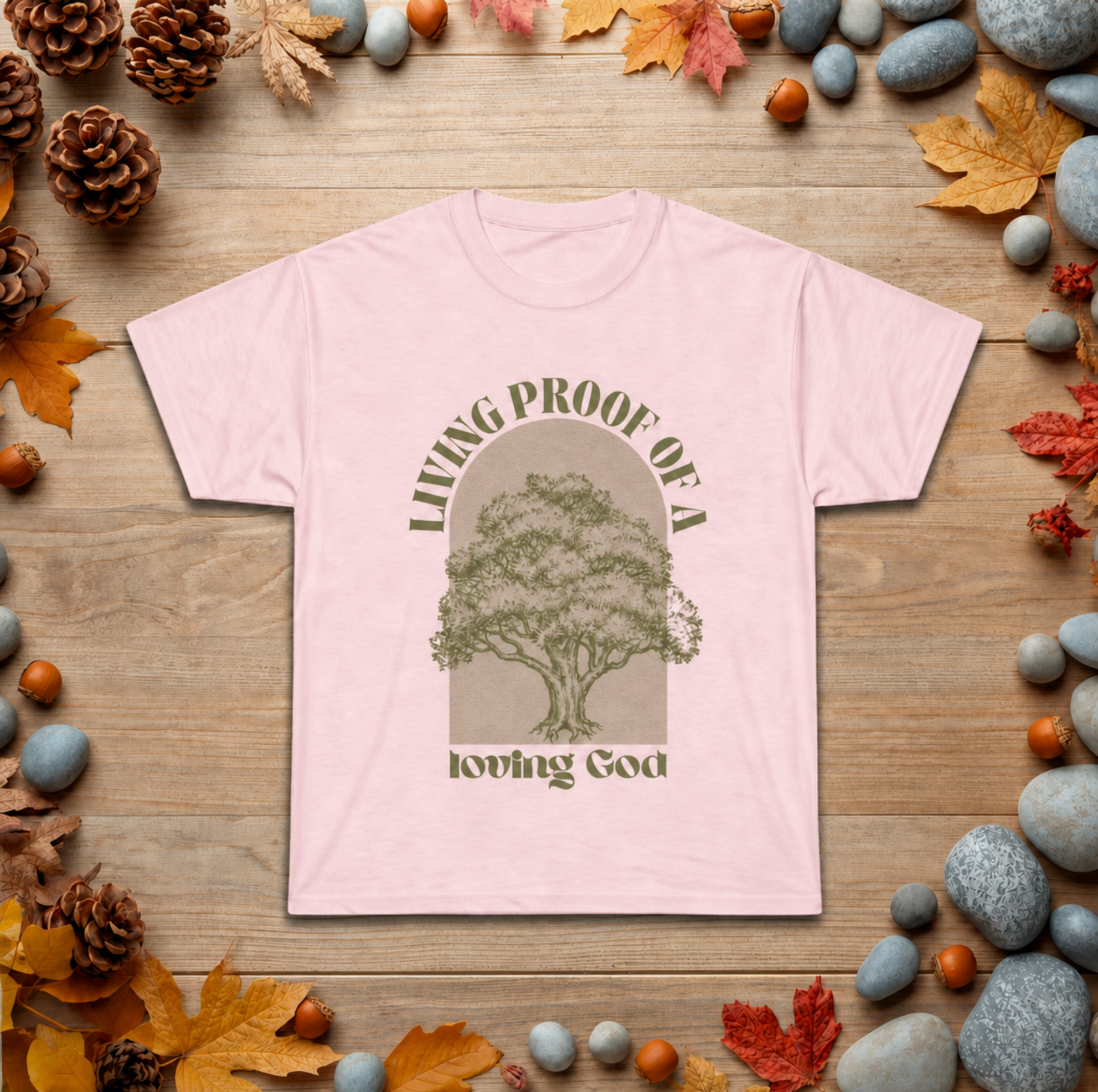 Faith Tree T-Shirt — "Living Proof of a Loving God" Christian Tee