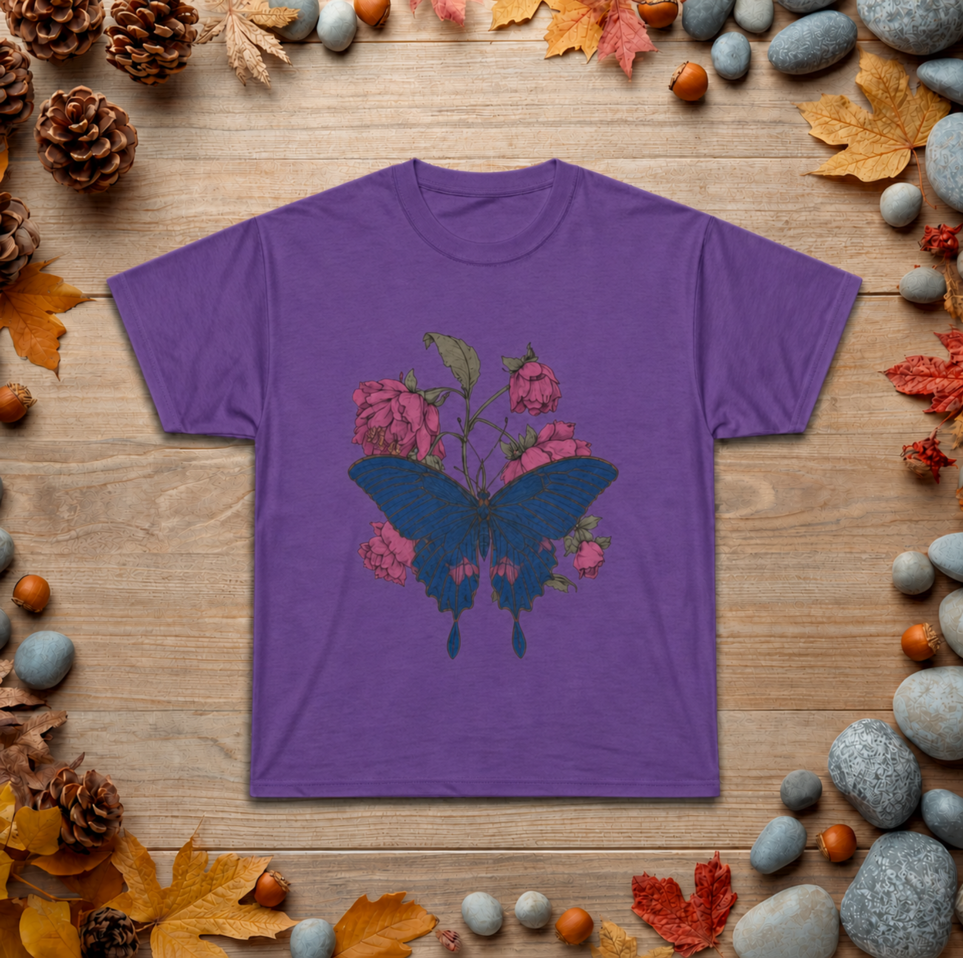 Floral Umbrella Graphic Tee — Gothic Rose Bat Illustration