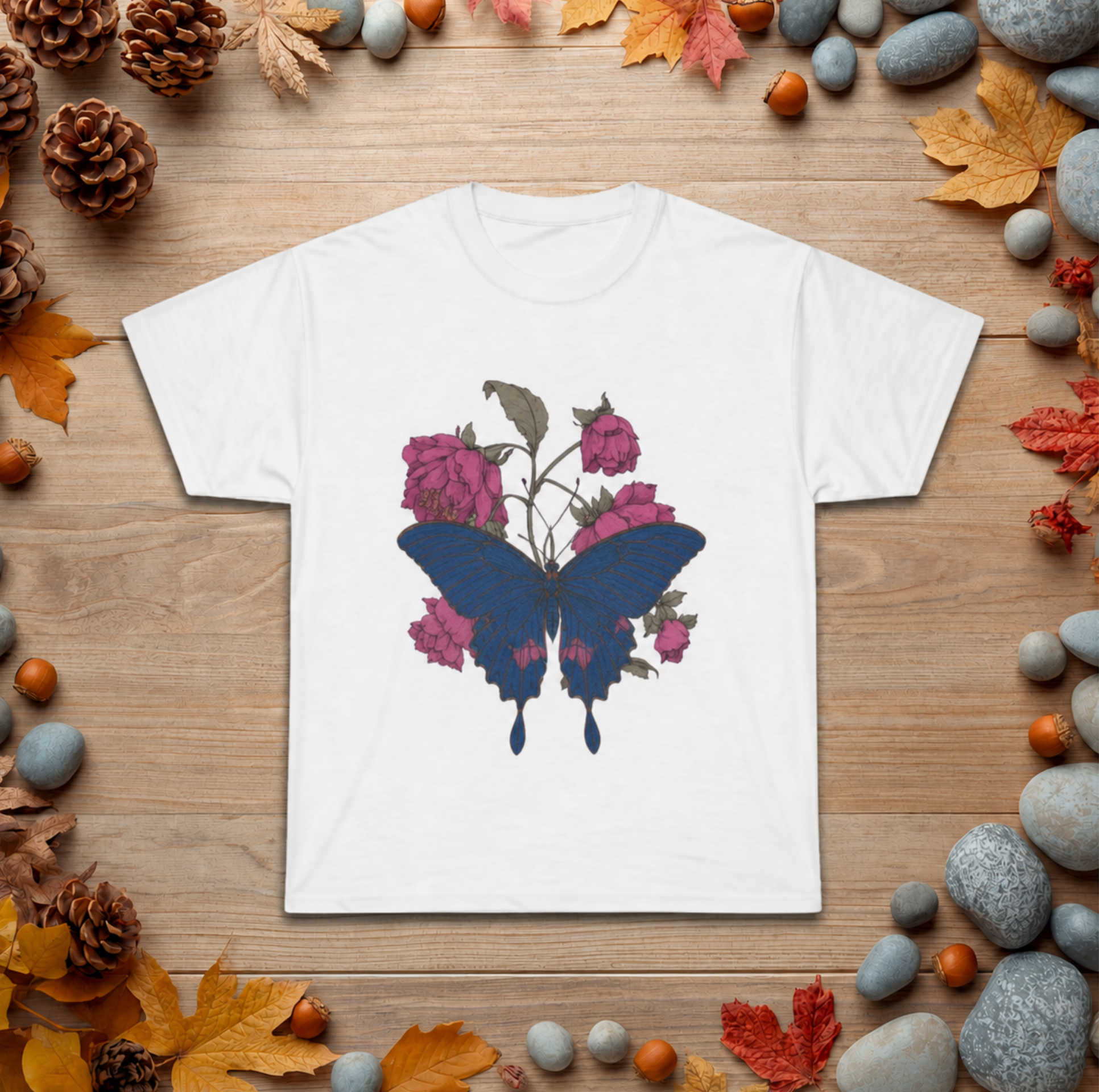 Floral Umbrella Graphic Tee — Gothic Rose Bat Illustration