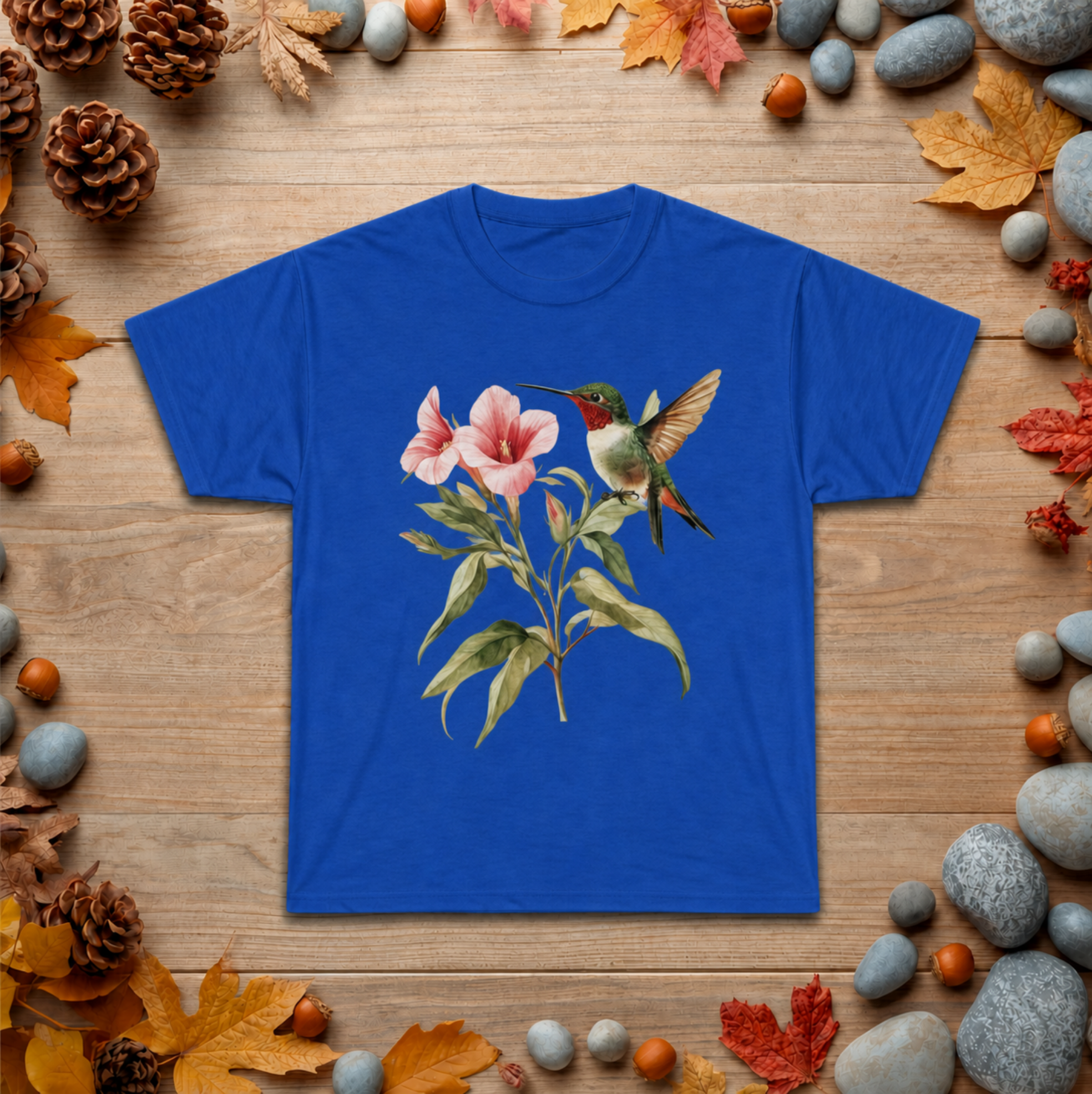 Hummingbird & Pink Blossoms Tee — Botanical Nature T-Shirt