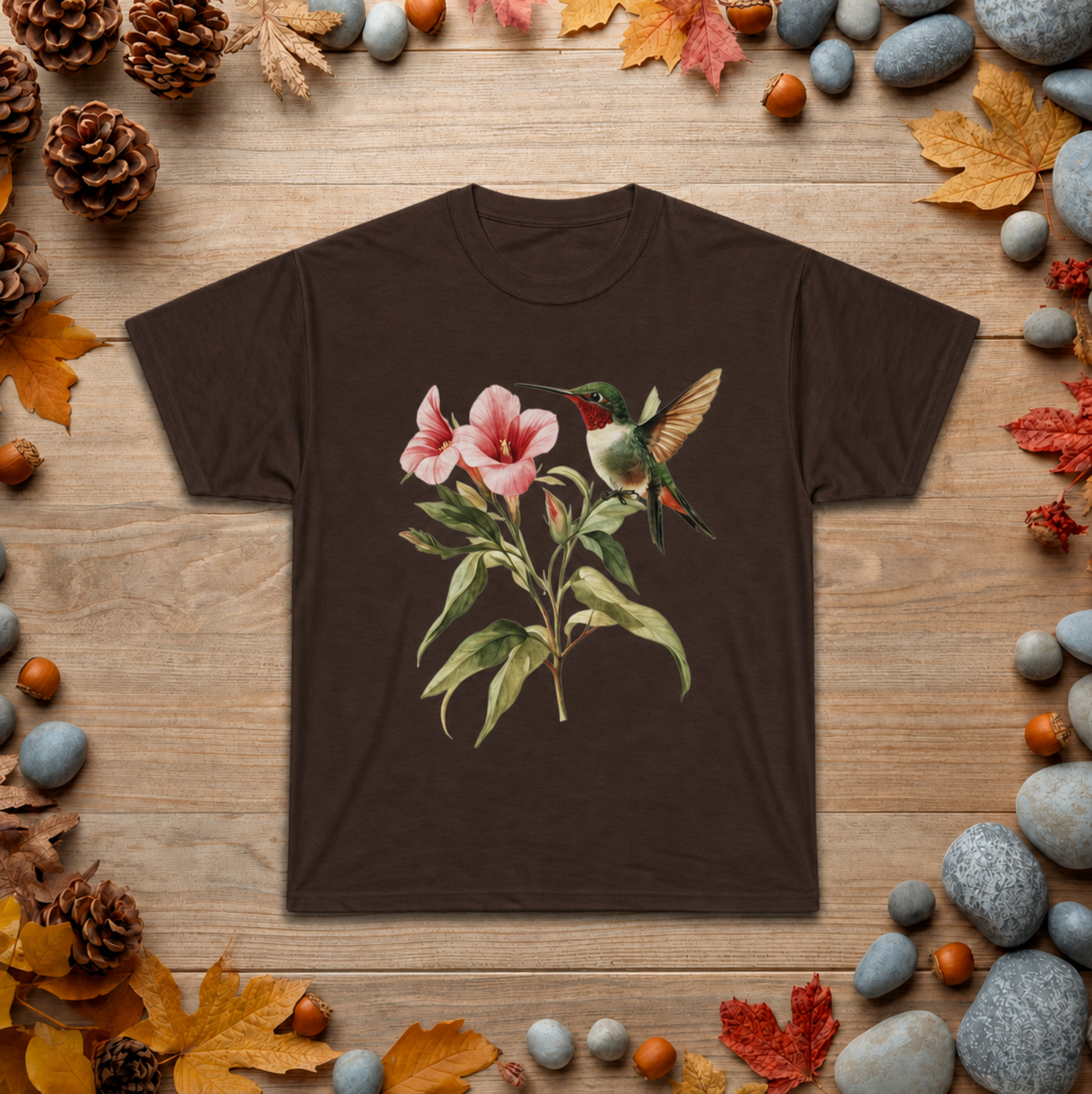 Hummingbird & Pink Blossoms Tee — Botanical Nature T-Shirt