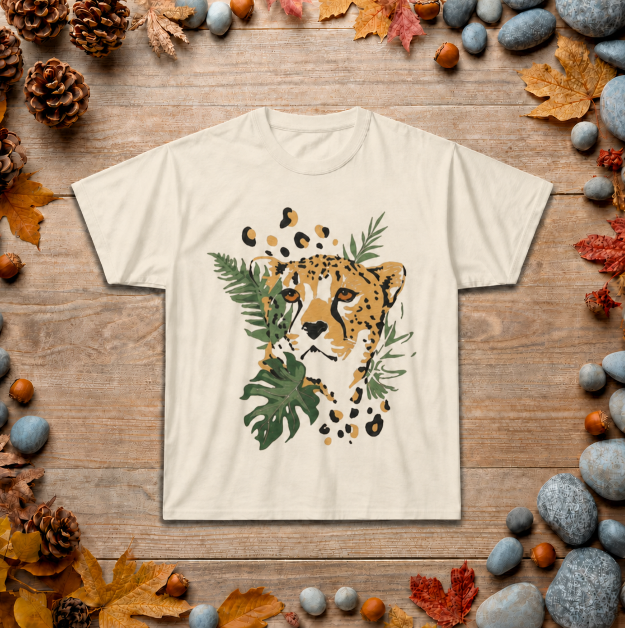 Leopard Jungle Tee — Watercolor Cheetah & Tropical Leaves Graphic Shirt