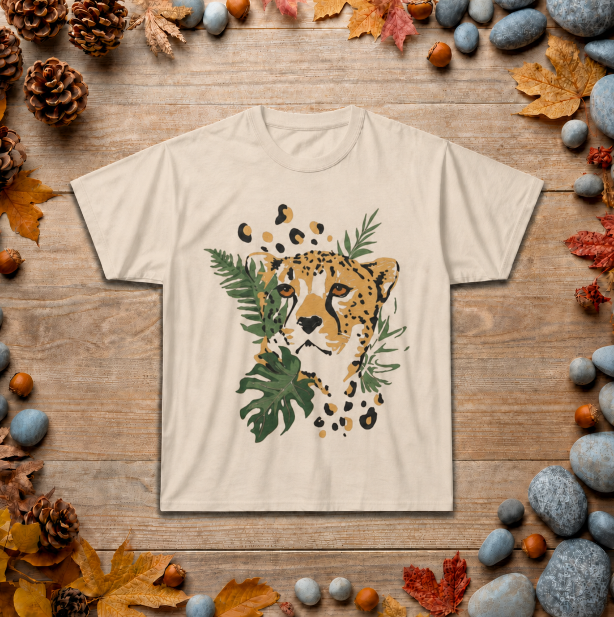 Leopard Jungle Tee — Watercolor Cheetah & Tropical Leaves Graphic Shirt