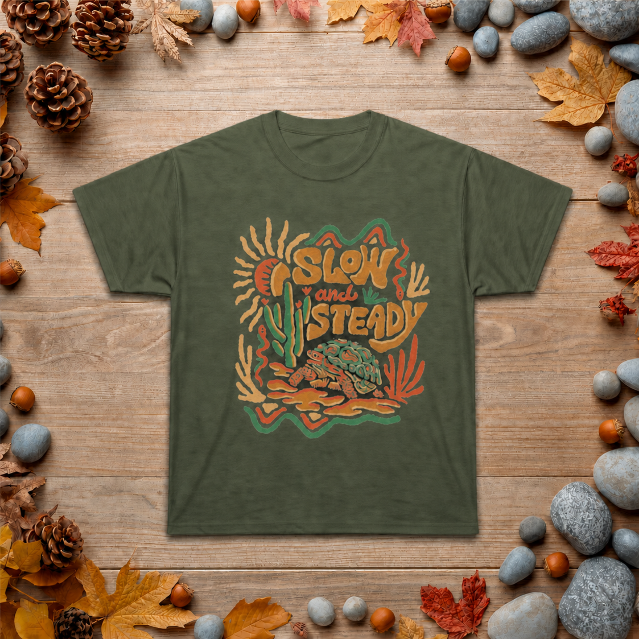 Slow and Steady T-Shirt — Retro Desert Turtle Graphic Tee