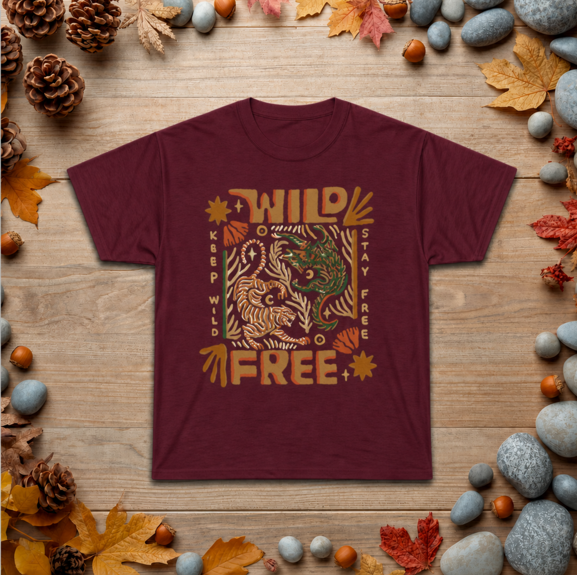 Wild & Free Graphic Tee — Retro Nature Tiger Design