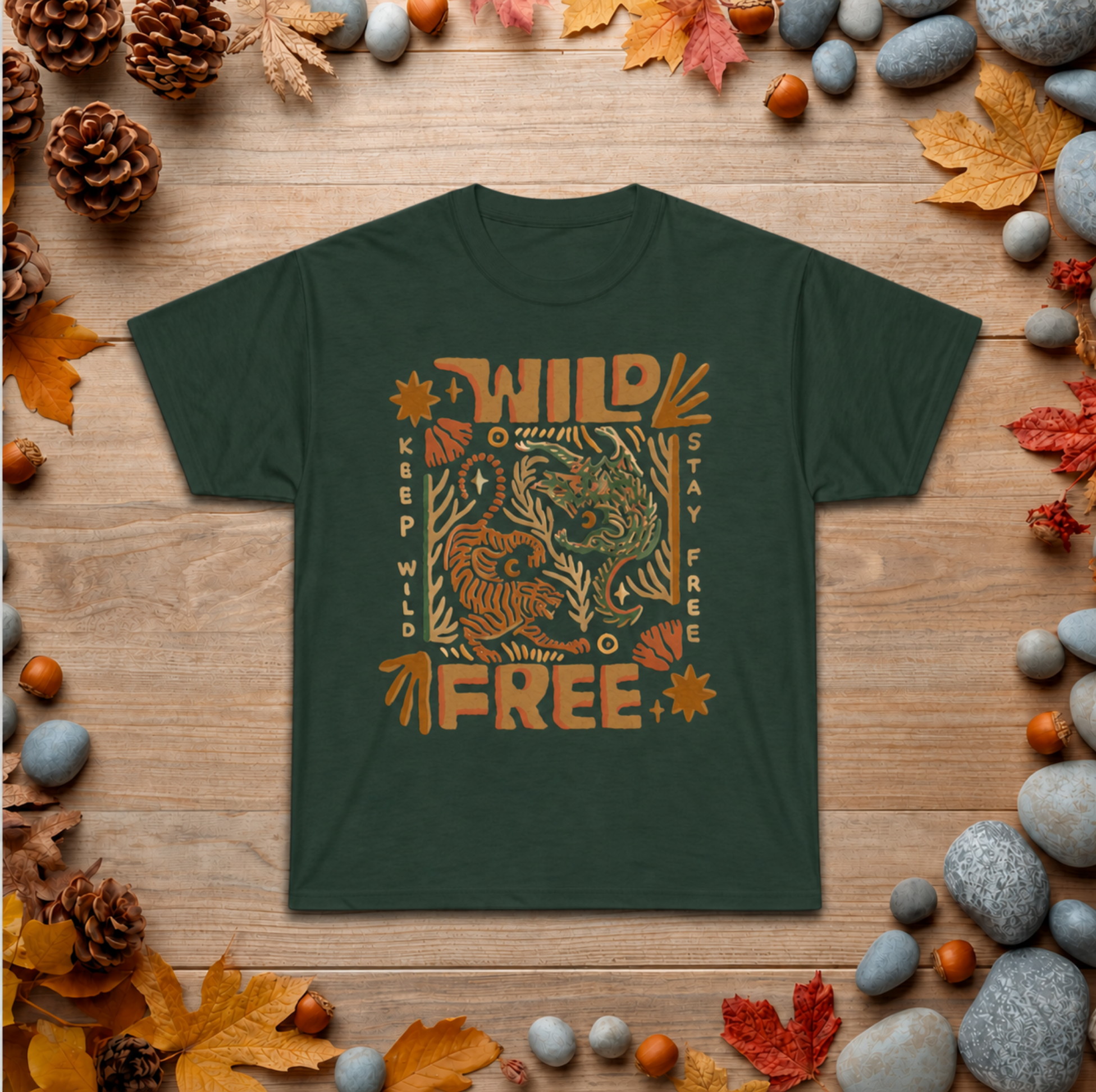 Wild & Free Graphic Tee — Retro Nature Tiger Design