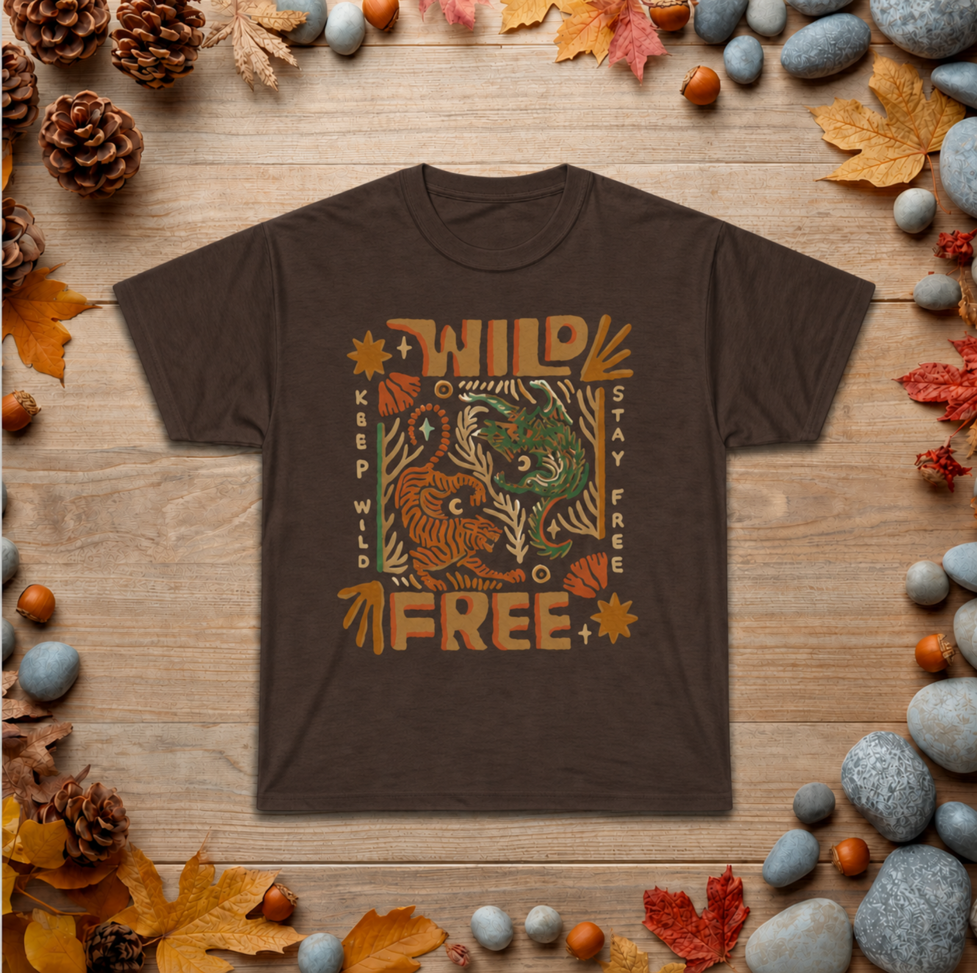 Wild & Free Graphic Tee — Retro Nature Tiger Design
