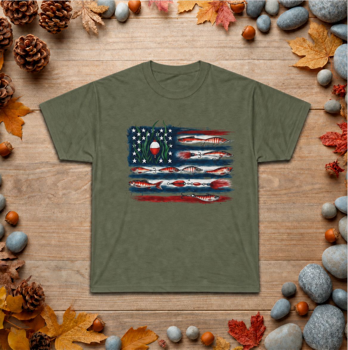 American Fishing Flag Tee — Patriotic Bass Angler T-Shirt