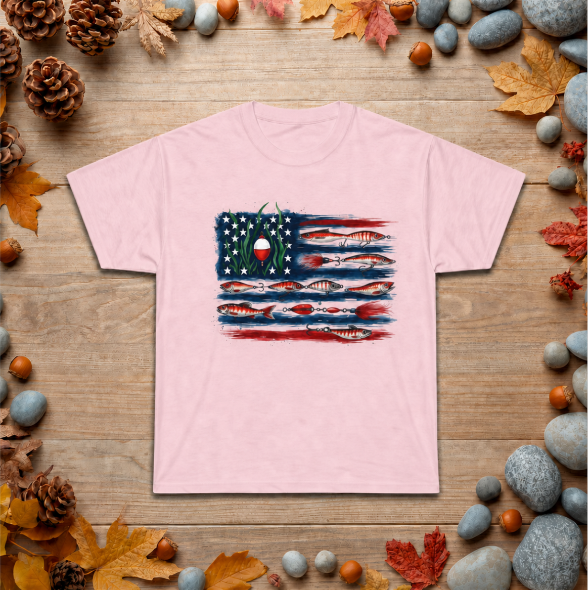 American Fishing Flag Tee — Patriotic Bass Angler T-Shirt