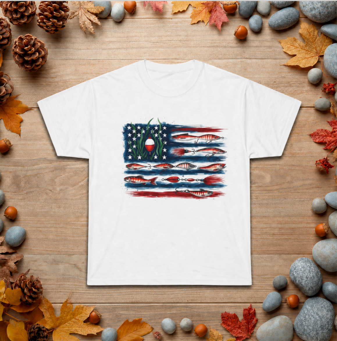 American Fishing Flag Tee — Patriotic Bass Angler T-Shirt