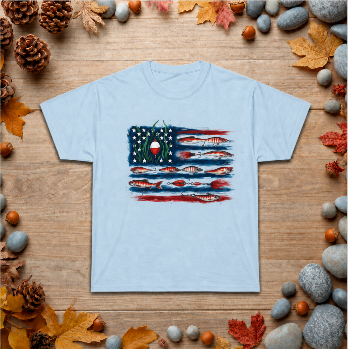 American Fishing Flag Tee — Patriotic Bass Angler T-Shirt