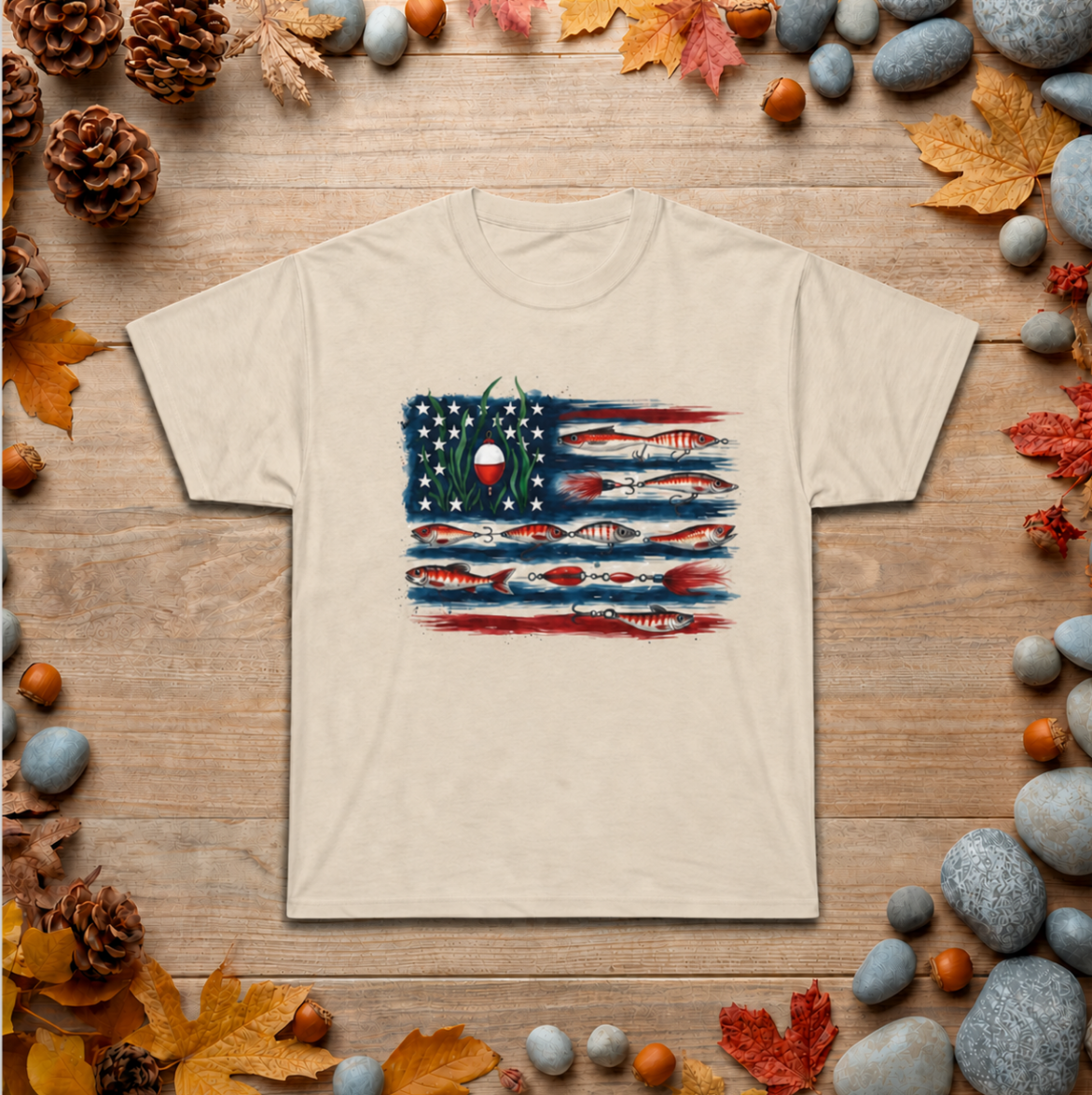 American Fishing Flag Tee — Patriotic Bass Angler T-Shirt