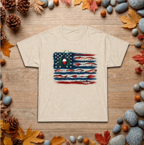 American Fishing Flag Tee — Patriotic Bass Angler T-Shirt