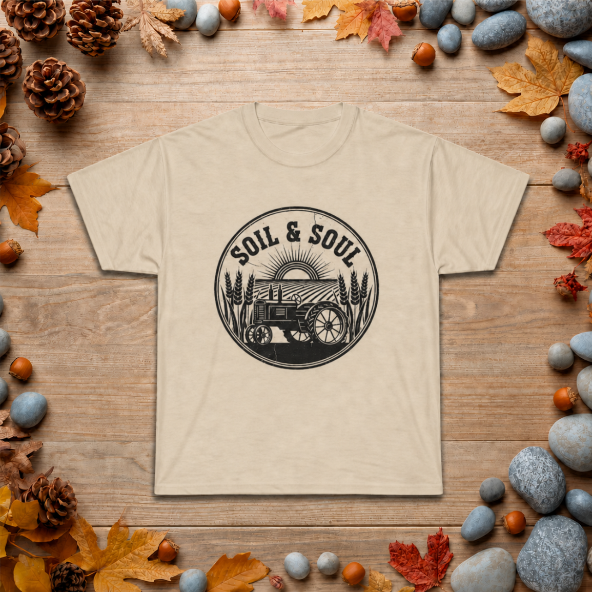 Soil & Soul Tractor Tee — Vintage Farm Logo T‑Shirt for Farmers & Gardeners