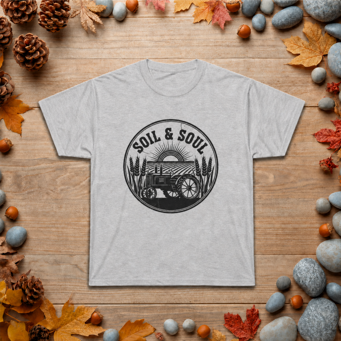 Soil & Soul Tractor Tee — Vintage Farm Logo T‑Shirt for Farmers & Gardeners