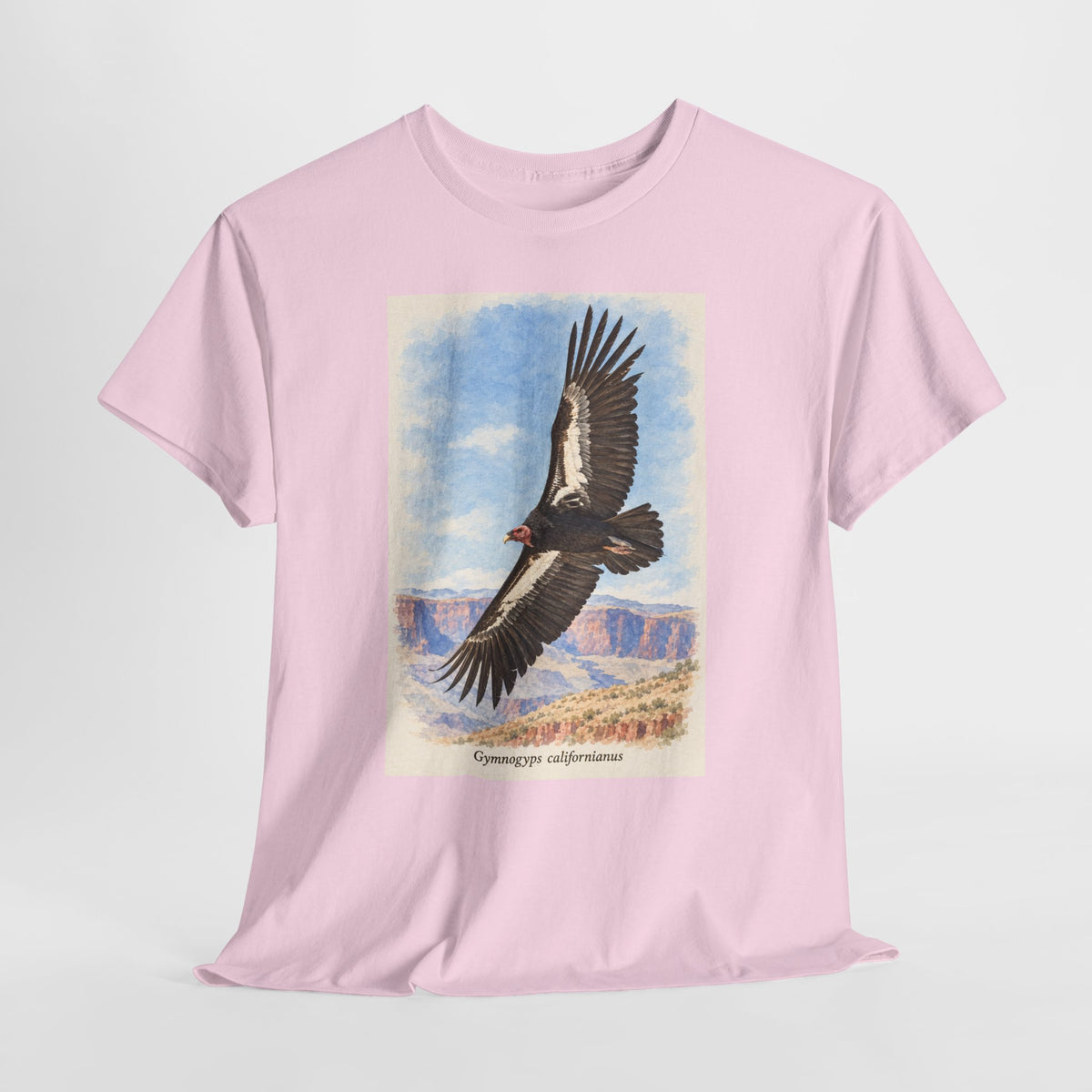 California condor t-shirt with a vintage condor soaring over a canyon