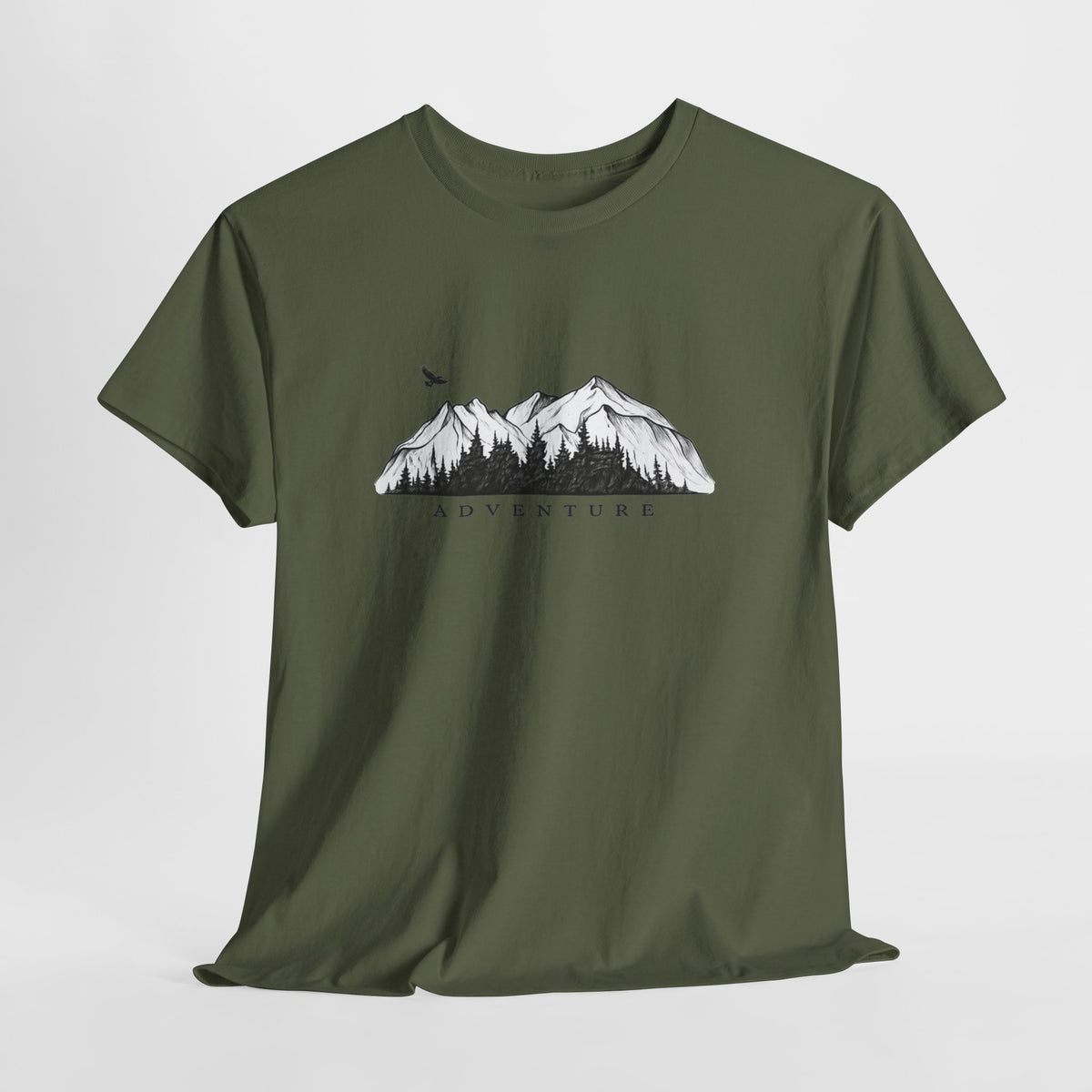 Mountain t-shirt with a hand-drawn mountain sketch and the word ADVENTURE
