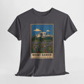 Mount Rainier National Park vintage poster t-shirt with the peak above wildflower meadows