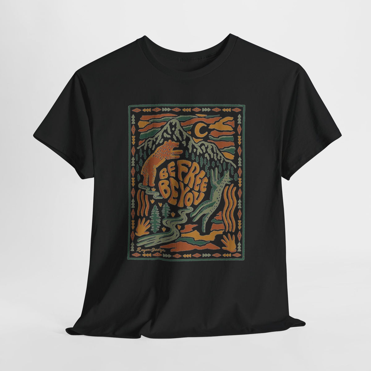 Be Free Be You t-shirt with a vintage hand-drawn mountain scene