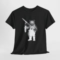 Bear shirt with a hand-drawn bear fishing, printed in black ink
