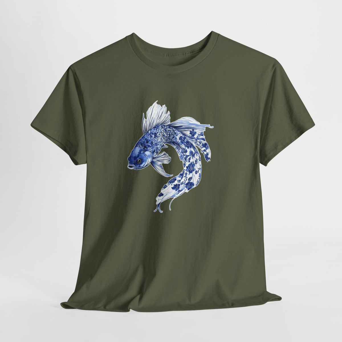 Koi fish t-shirt with a blue watercolor koi swimming in a circle