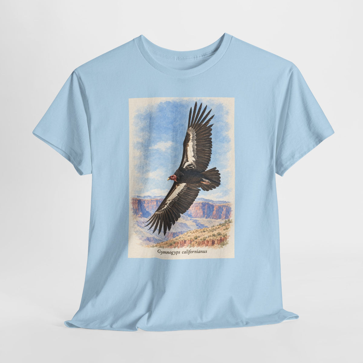 California condor t-shirt with a vintage condor soaring over a canyon
